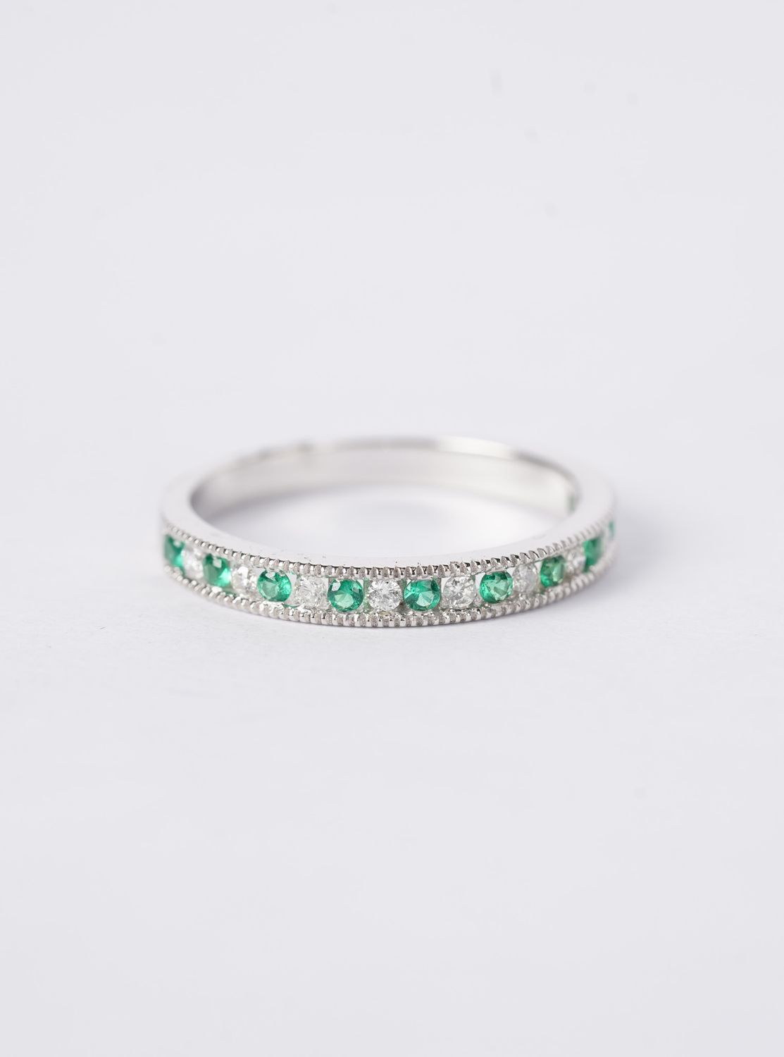 14KW 2.10g .38ctw Emerald &amp; Diamond Stackable Band (size 7)