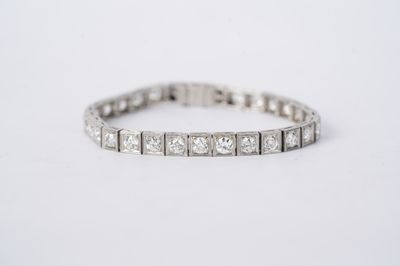 VTETT- Platinum 21.40g 6.00ctw European Cut Diamond Vintage Bracelet 6.75"