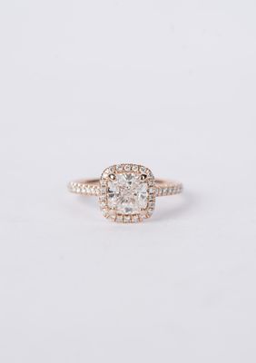 DETT- 14KR 3.00g 2.11ctw (1.90ctr) D/SI2 GIA Cushion Diamond Halo Engagement Ring (size 7)