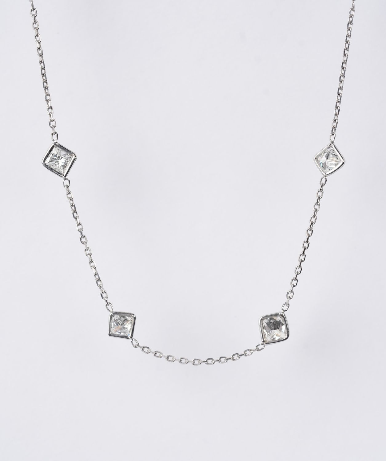 AEAT- 14KW 3.8g 3.47ctw Princess Cut Diamond By The Yard Necklace 17-19"