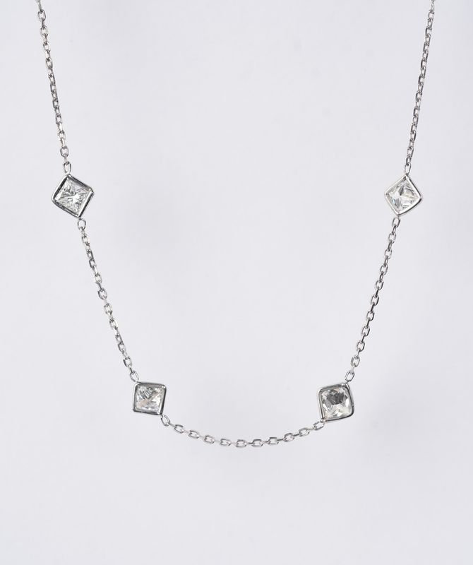 14KW 3.8g 3.47ctw Princess Cut Diamond By The Yard Necklace 17-19"