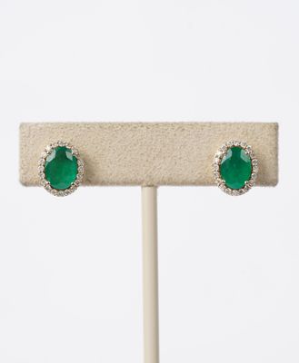 ETTX- 14KY 2.00g 2.44ctw Oval Emerald &amp; Diamond Halo Earrings