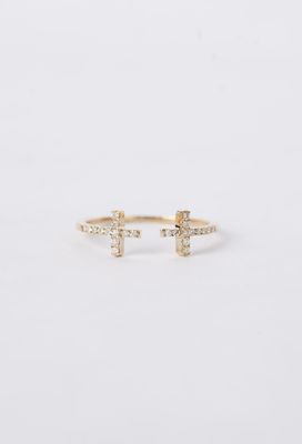 14KY 1.20g .15ctw Open Diamond Cross Fashion Ring (size 7)