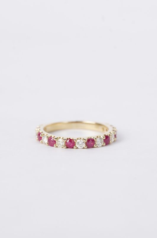 Ruby And Diamond Stackable Wedding Band In 14k Yellow Gold