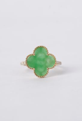 14KY 3.08g 3.28ctw (3.20ctr) Jade &amp; Diamond Effy Fashion Ring (size 7)