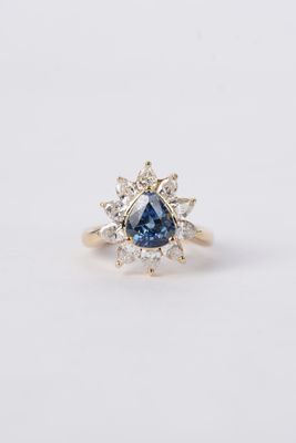 18KY 5.04g 3.26ctw Sapphire &amp; Diamond Halo Fashion Ring (size 4.5)