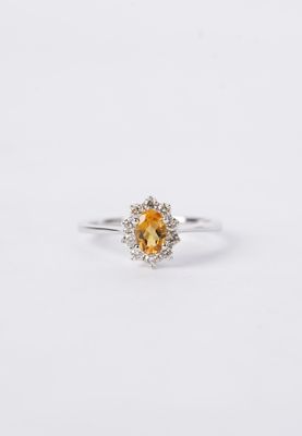 10KW 2.14g .66ctw Citrine &amp; Diamond Halo Fashion Ring (size 7)