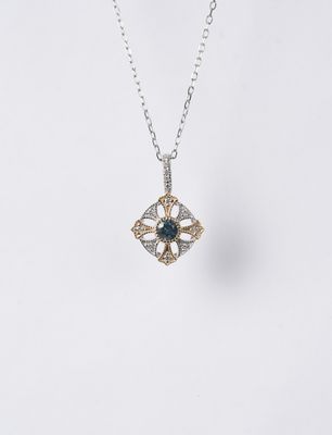 14KW 2.26g .35ctw Montana Sapphire &amp; Diamond Fashion Necklace 18"