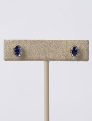 14KY .60ctw Sapphire And Diamond Halo Earrings