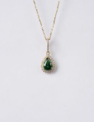 14KY 1.19ctw (1.13ctr) Tsavorite Garnet And Diamond Halo Necklace