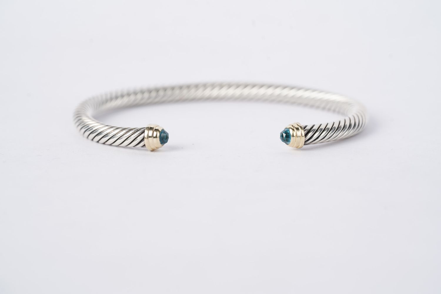 Silver David Yurman Blue Topaz Cable Collection Bracelet