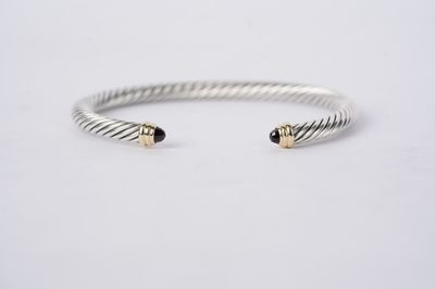 Silver David Yurman Garnet Cable Collection Bracelet