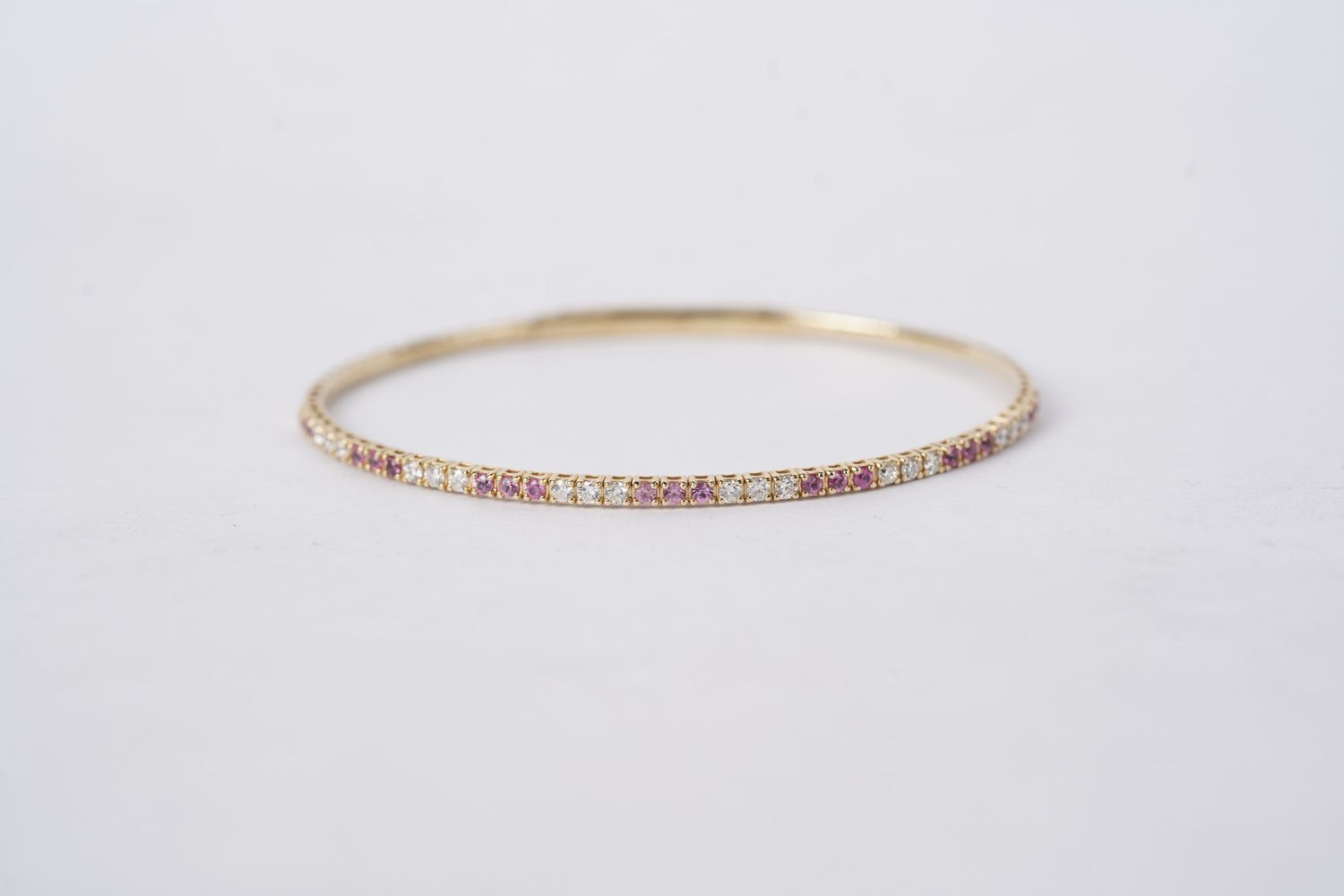 VAVE- 14KY 5.47g 1.05ctw Pink Sapphire &amp; Diamond Flex Bangle Bracelet