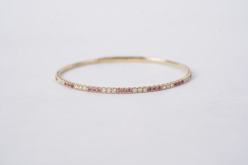 VAVE- 14KY 5.47g 1.05ctw Pink Sapphire &amp; Diamond Flex Bangle Bracelet