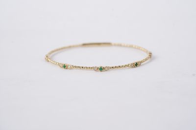 LATX- 14KY 5.25g .35ctw Emerald &amp; Diamond Flex Bangle Bracelet