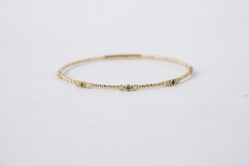 LATX- 14KY 5.25g .35ctw Emerald &amp; Diamond Flex Bangle Bracelet