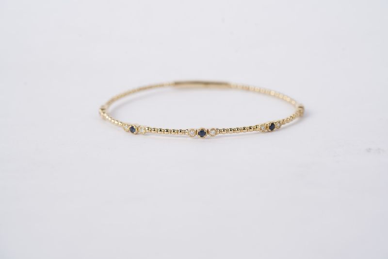 LATX- 14KY 5.11g .45ctw Sapphire &amp; Diamond Flex Bangle Bracelet
