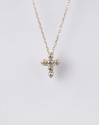 DRTX- 14KY 1.73g .43ctw Diamond Cross Necklace 18"