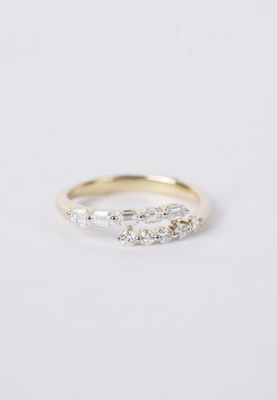 BTTX- 14KY 2.39g .68ctw Emerald &amp; Round Diamond Crossover Ring (size 7.5)