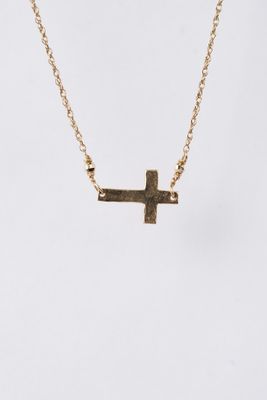 14KY 1.57g Hammered Cross Necklace 16-18"