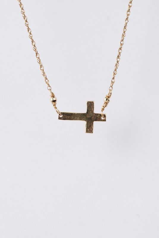 14KY 1.57g Hammered Cross Necklace 16-18"
