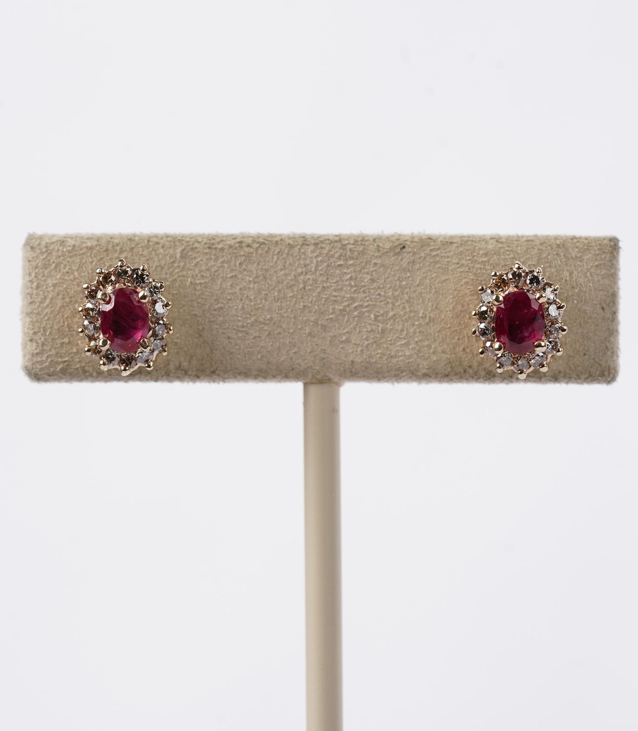 VRTX- 14KY 2.67g 1.20ctw Ruby &amp; Diamond Halo Stud Earrings