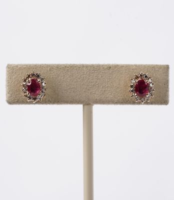 VRTX- 14KY 2.67g 1.20ctw Ruby &amp; Diamond Halo Stud Earrings