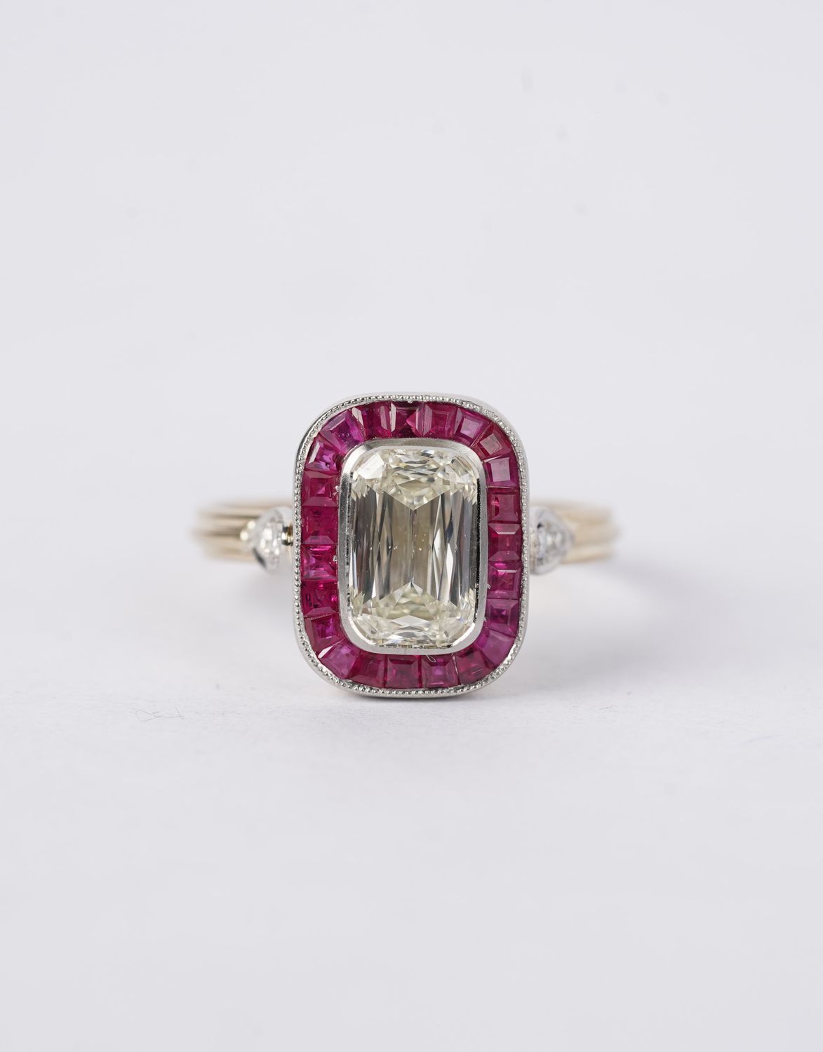 EETT- 18KY/Platinum 4.58g 3.14ctw (2.02ctr) L/SI2 GIA Criss Cut Diamond &amp; Ruby Vintage Ring (size 7.25)