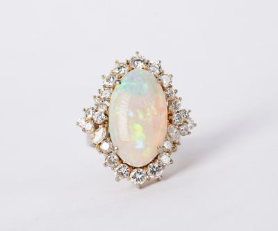 NETT- 18KY 14.13g 12.53ctw (10.25ctr) Opal &amp; Diamond Halo Estate Ring (size 8.25)