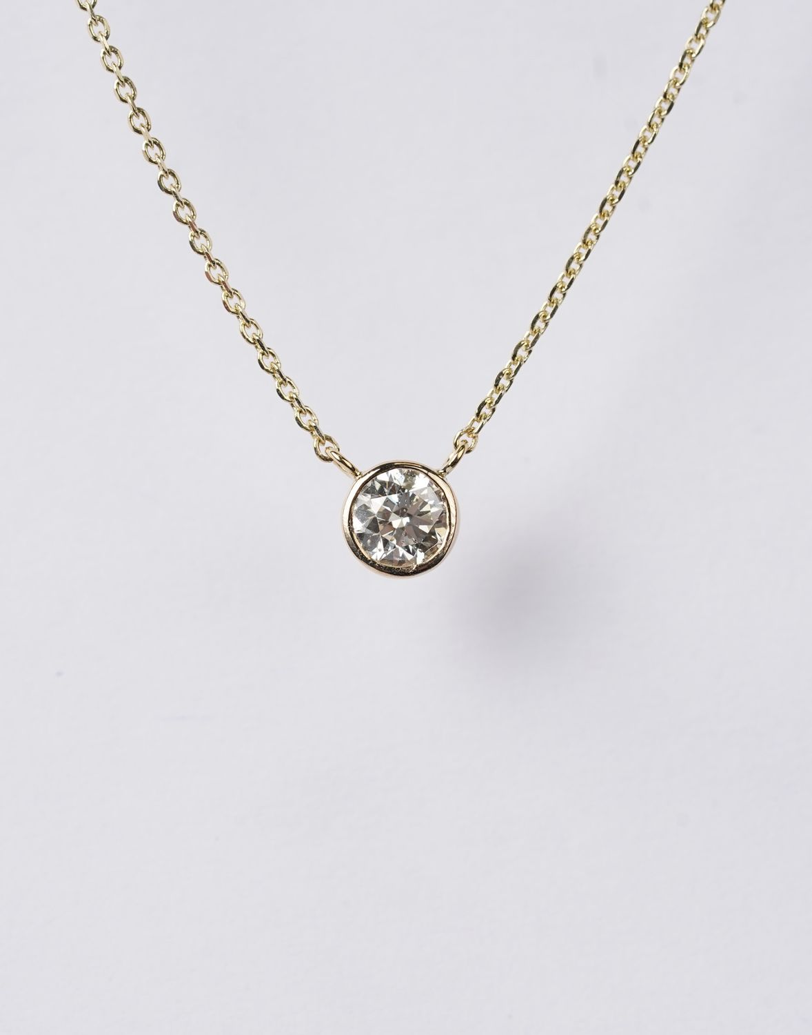 LTTX- 14KY 2.13g .50ct I/SI2 Round Diamond Bezel Necklace 16-18"