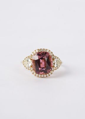 AART- 14KY 3.83g 5.78ctw (4.88ctr) Tourmaline &amp; Diamond Halo Fashion Ring (size 6.5)