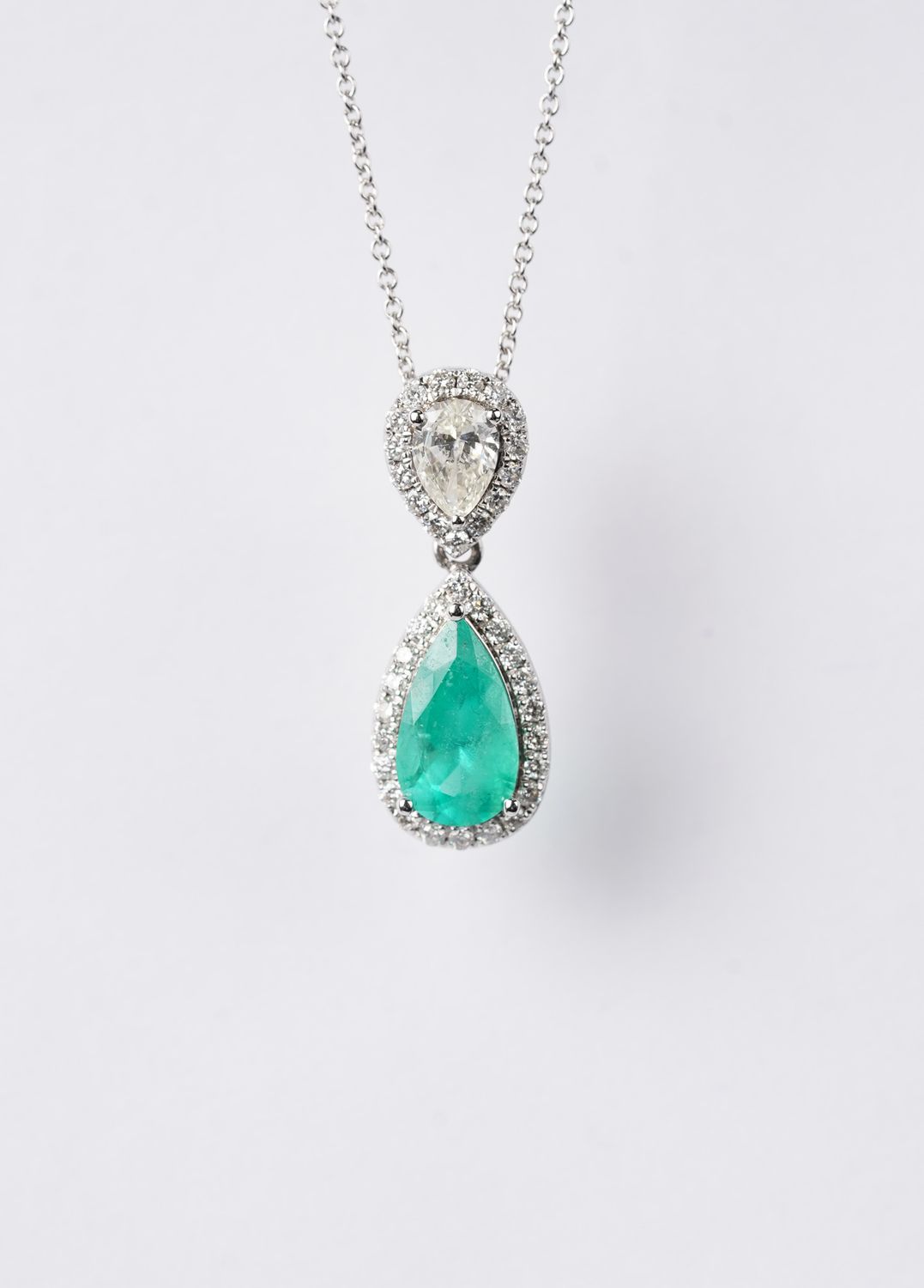 VITT- 14KW 3.00g 1.59ctw Emerald &amp; Diamond Halo Fashion Necklace 16-18"