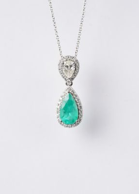 VITT- 14KW 3.00g 1.59ctw Emerald &amp; Diamond Halo Fashion Necklace 16-18"
