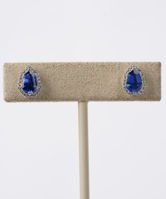 VTPT- 14KW 2.07g 1.37ctw Sapphire &amp; Diamond Halo Stud Earrings