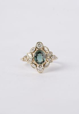VDAT- 14KW 3.04g 1.68ctw (1.01ctr) Tourmaline &amp; Diamond Bezel Fashion Ring (size 6.5)