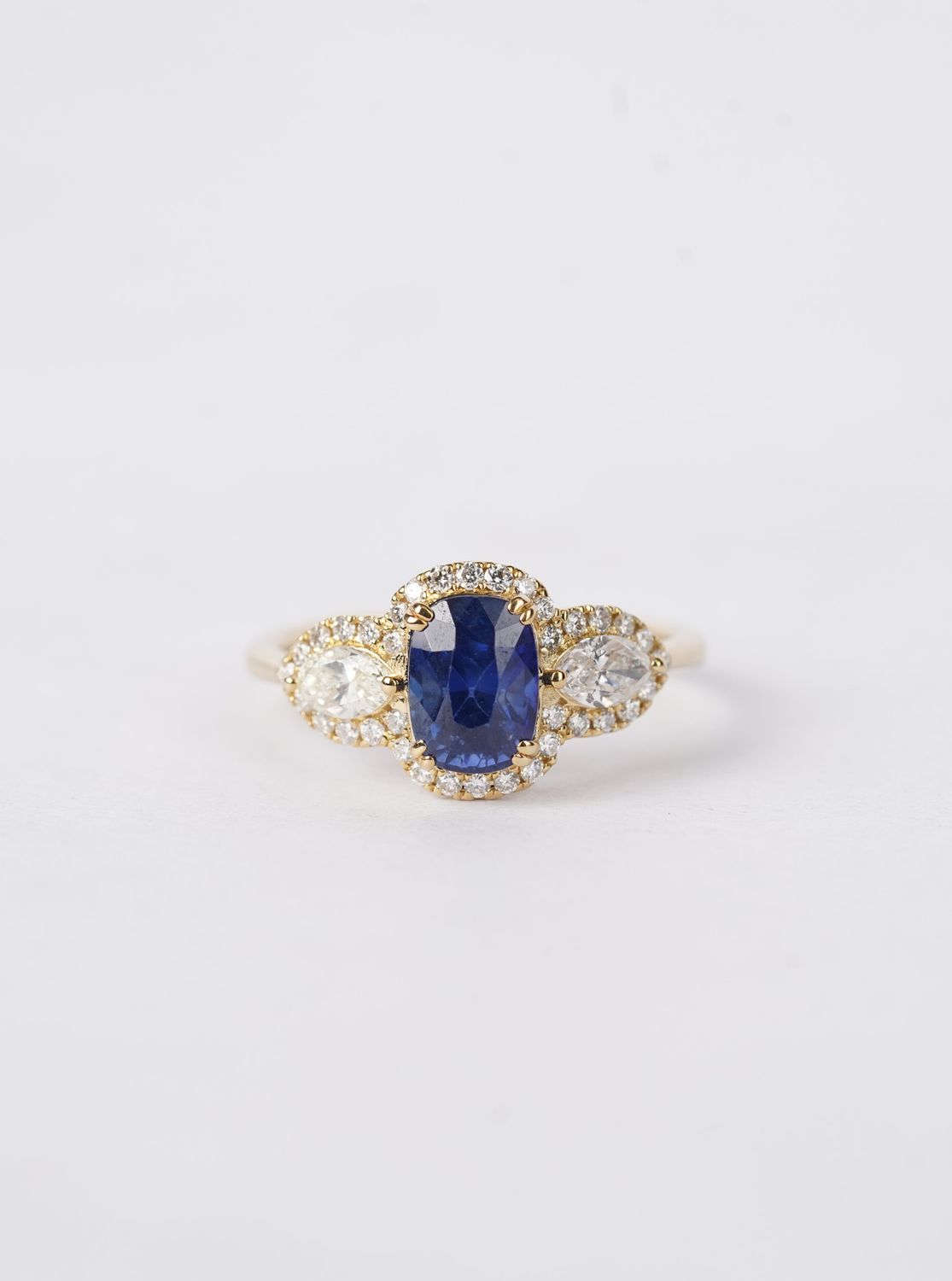 VDIT- 14KY 3.00g 2.52ctw (2.15ctr) Sapphire &amp; Diamond Halo Fashion Ring (size 6.5)