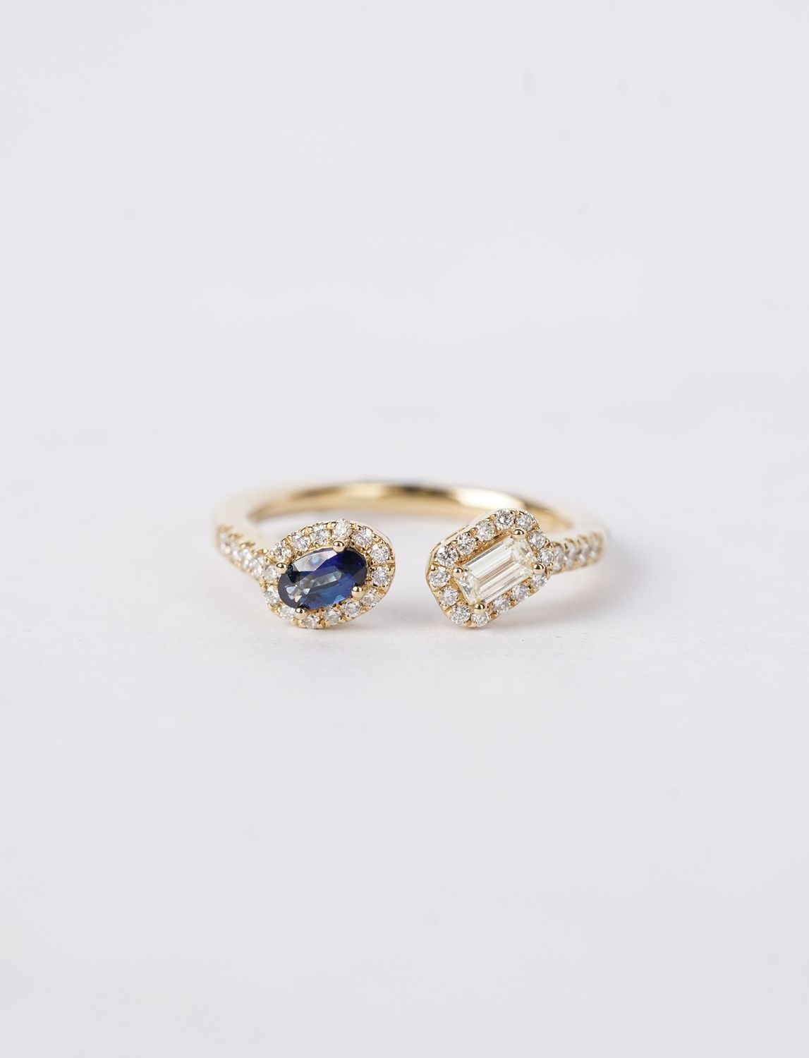 VTPT- 14KY 3.00g .63ctw Sapphire &amp; Diamond Halo Open Fashion Ring (size 6.5)