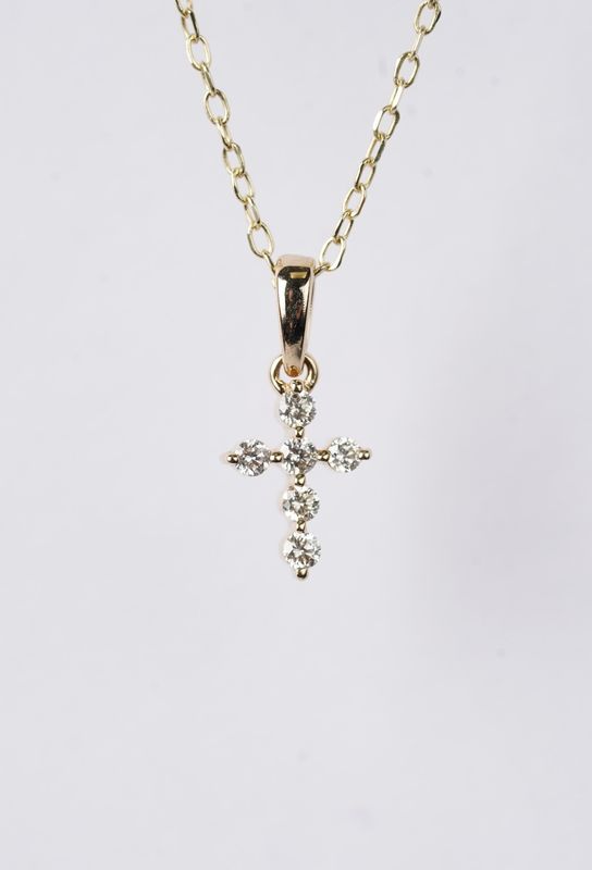 Petite Diamond Cross Necklace in 14k Yellow Gold | 18"