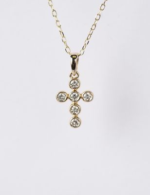 NLEX- 14KY 1.61g .18ctw Diamond Bezel Cross Necklace 18"