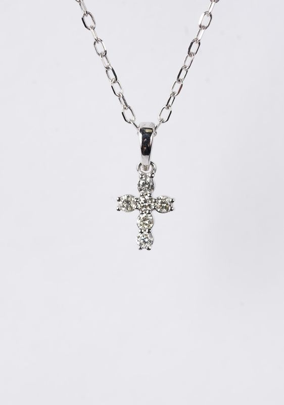 Petite Diamond Cross Necklace in 14k White Gold | 18"