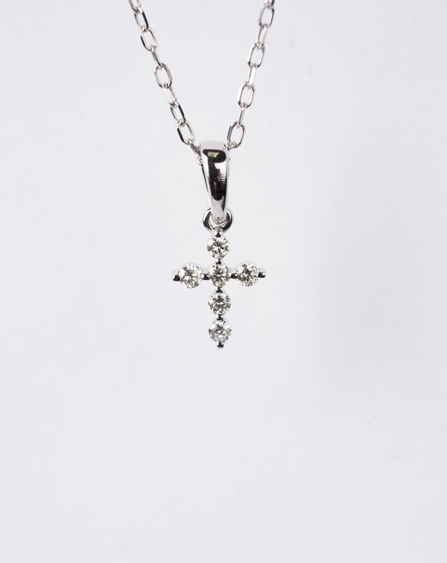 Petite Diamond Cross Necklace in 14k White Gold | 18"