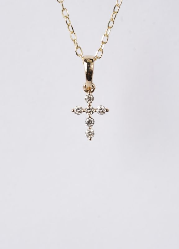 Petite Diamond Cross Necklace in 14k Yellow Gold | 18"