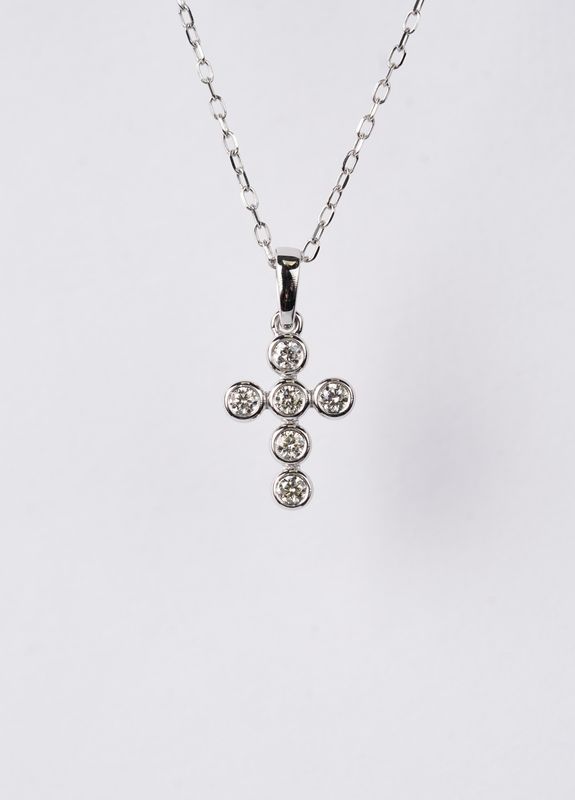 Diamond Bezel-Set Cross Necklace in 14k White Gold | 18"