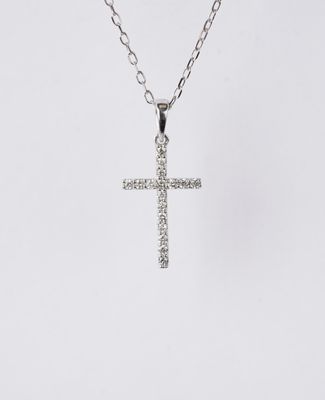 ARE- 14KW 1.42g .12ctw Diamond Cross Necklace 18"