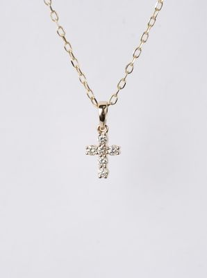 AEE- 14KY 1.30g .09ctw Petite Diamond Cross Necklace 18"