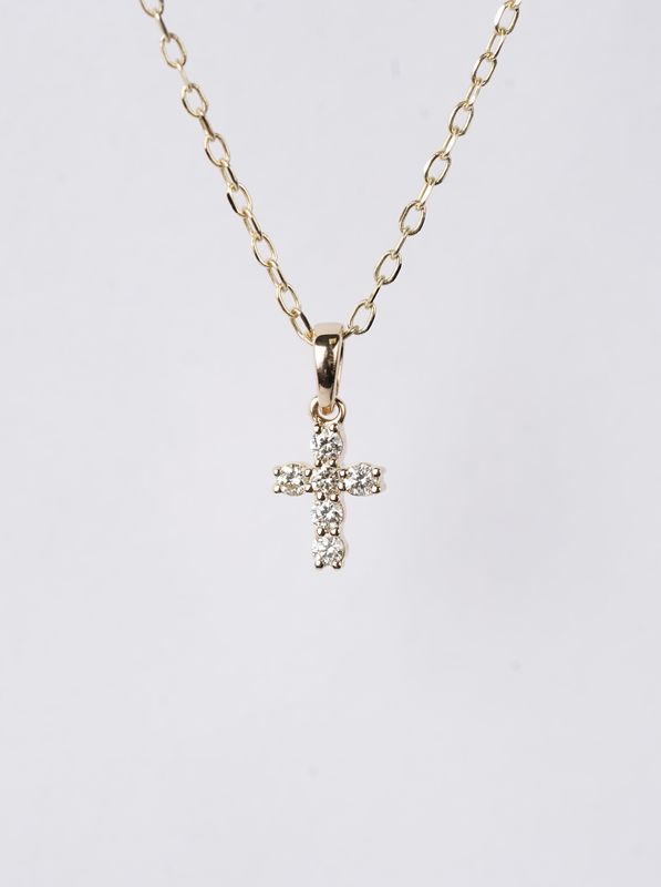 Petite Diamond Cross Necklace in 14k Yellow Gold | 18"