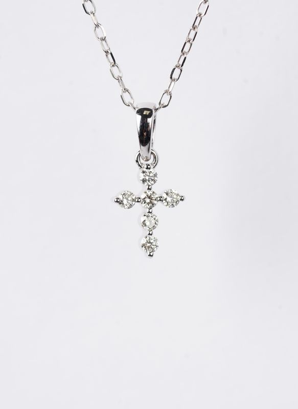 Petite Diamond Cross Necklace in 14k White Gold | 18"