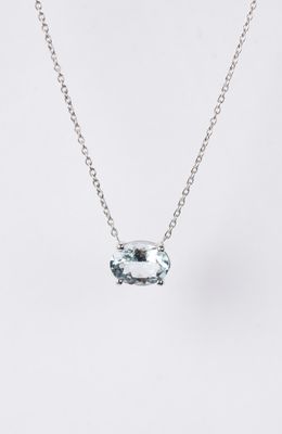 1.05 Carat Aquamarine Solitaire Necklace in 14k White Gold | 16-18"