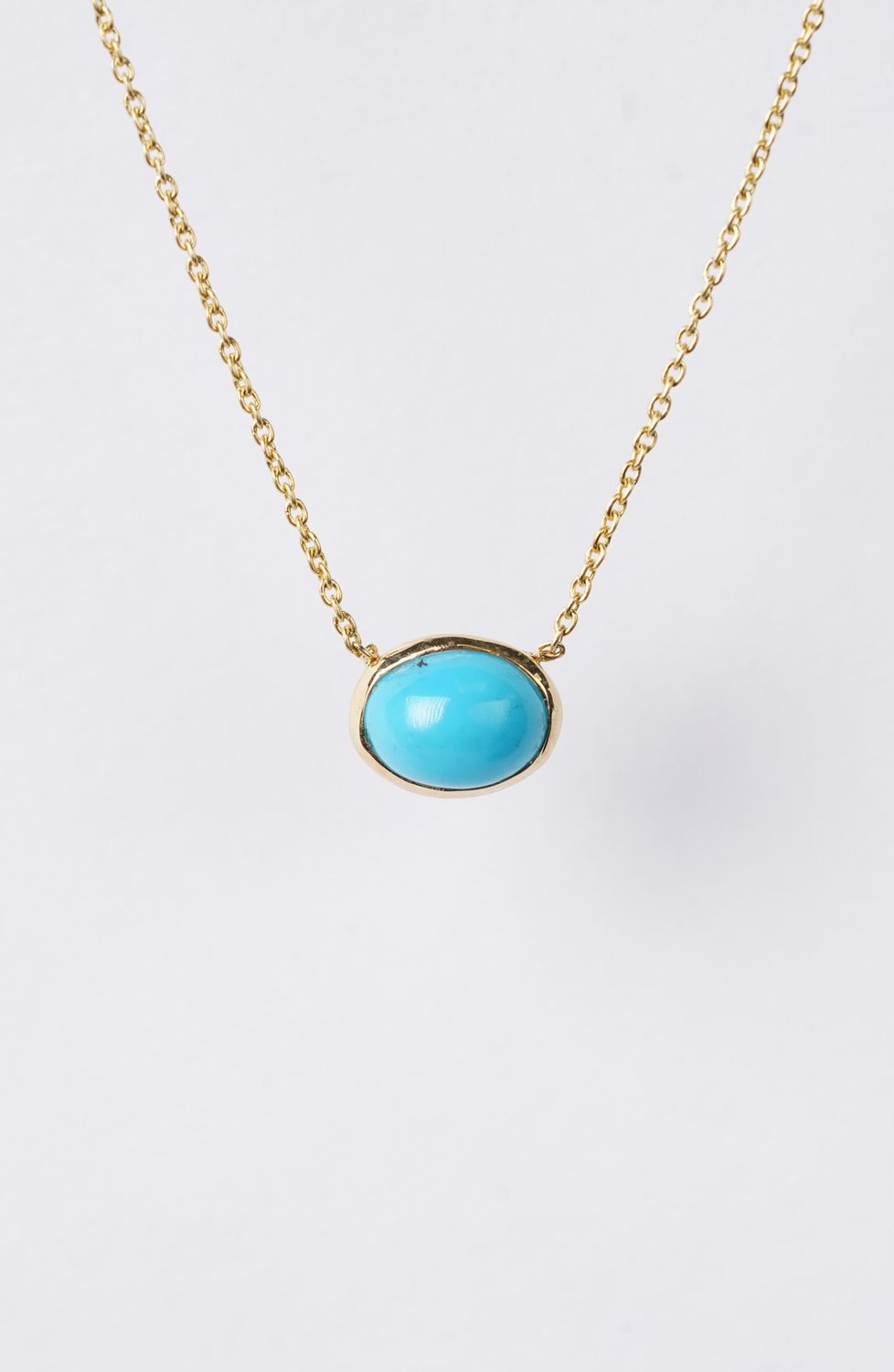 1.35 Carat Turquoise Solitaire Necklace in 14k Yellow Gold | 16-18"
