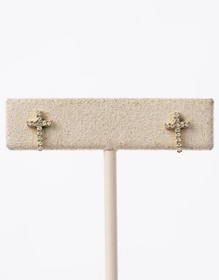 .10 Carat Diamond Cross Stud Earrings in 10k Yellow Gold